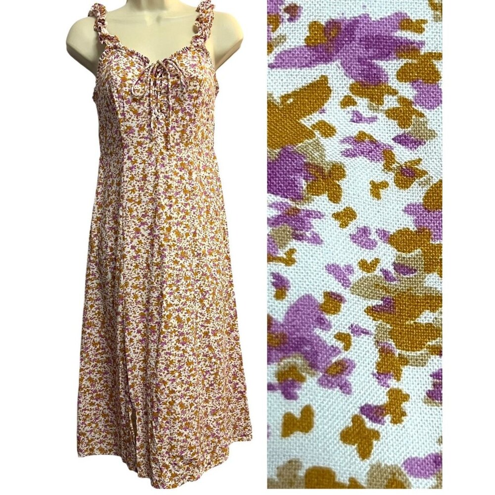 Japna Women's Floral Midi Dress Small Ruffle Strap Smocked Back Boho Cottagecore